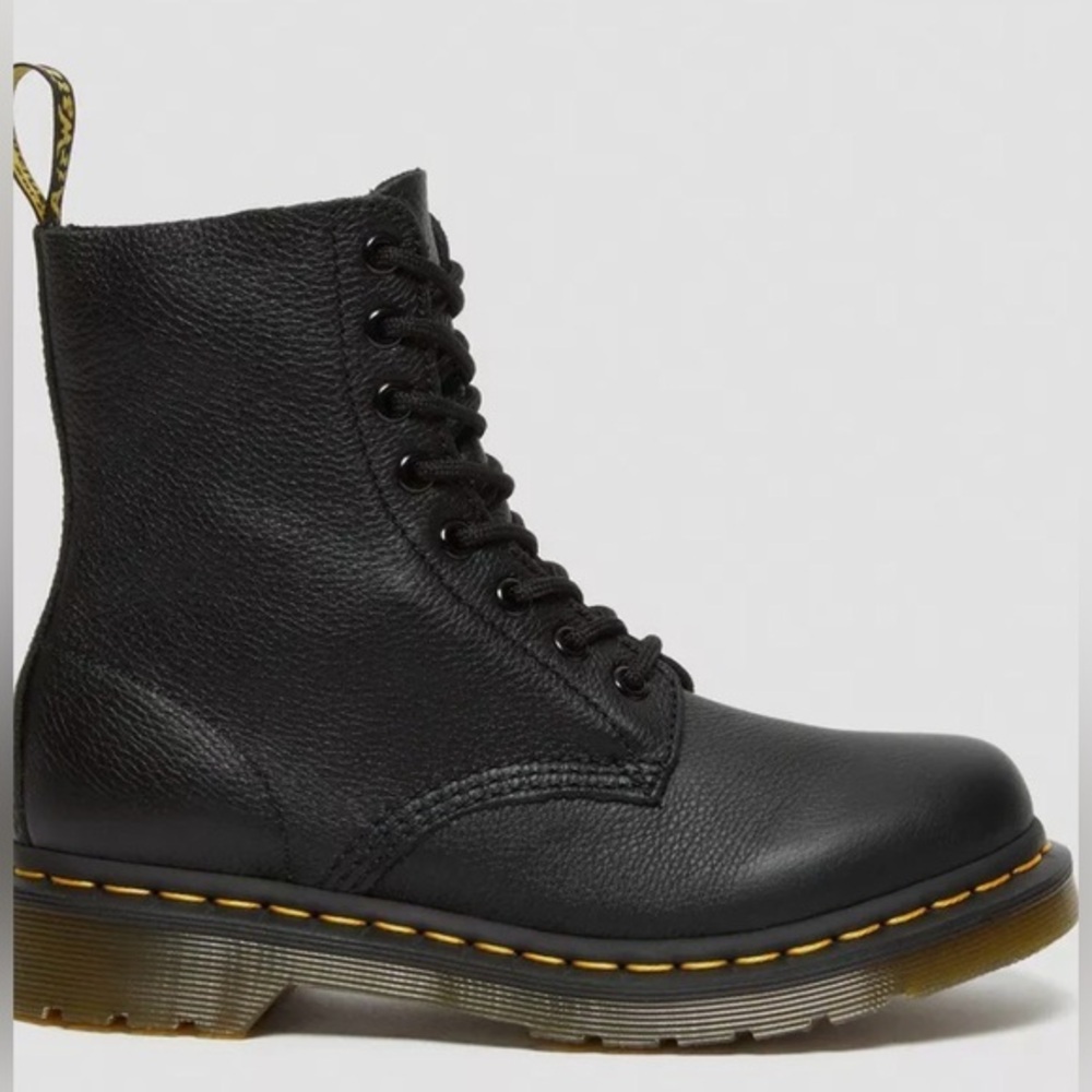 Dr. Martens Air Waiz Charcoal Black Leather Combat Moto Goth Boots size 9